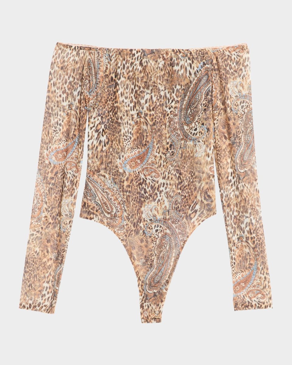 Valencia Leopard Peonie Off-Shoulder Bodysuit